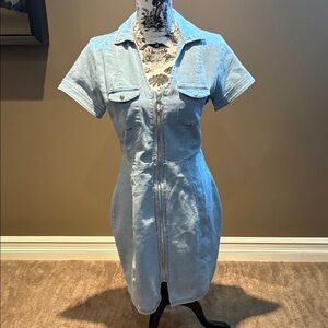 Haute Monde Light Blue Denim Zip Dress